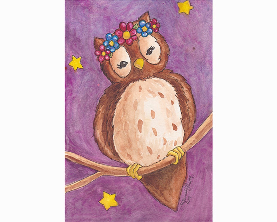 Boho Owl 4x6 Wall Art Print por la artista de Colorado Etsy