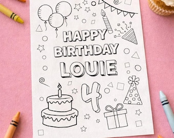 Personalized Birthday Coloring Page | Custom Kids Party Activity (Digital Download PDF)