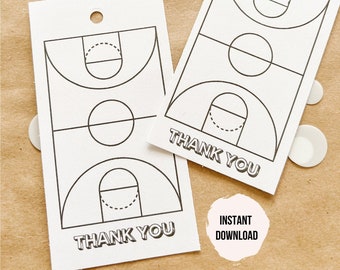 Tacketiketter för basketfödelsedag | Sportfestgåva (digital nedladdning i PDF-format)