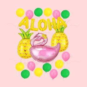 Luau Party Decorations | Tropical Party Balloons | Aloha | Hawaiian Theme Party | Summer Party | Pineapple Balloon | Flamingo Balloon Set