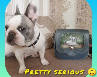 PERSONALIZED bag for Dog Lover - Hand tooled messeger bag with Pet portrait - Small shoulder bag Leather purse with Dog Portrait