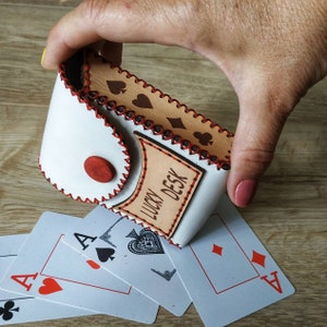 Weiße handgefertigte Leder Spielkarten Fall, Poker-Box, Bridge-Tasche, Solitär-Tasche