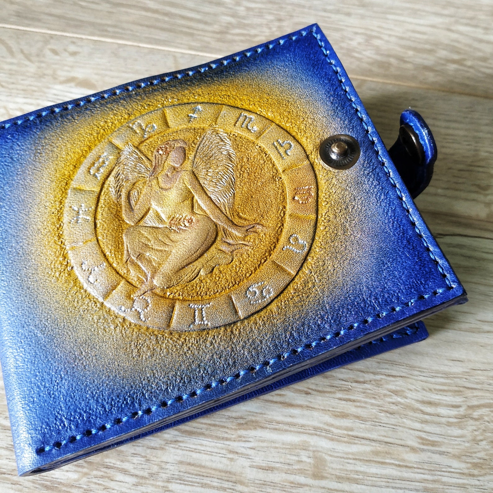 Leather zodiac wallet carved Birthday Astrology women bifold Etsy