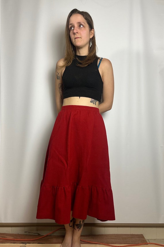 1980's Prophecy Red Wool Lined Tiered Skirt with P