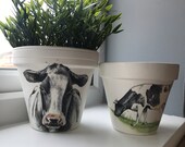 Hand Painted and Decoupaged Cow Farm Animals Terracotta Plant Pot - Perfect Gift For Any Occasion