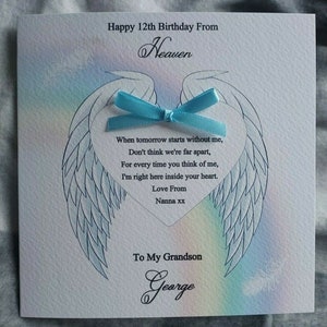 Handmade personalised Birthday From Heaven, Angel wings & poem