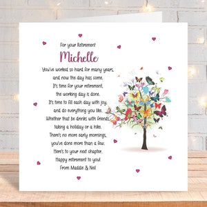Handmade personalised Retirement card, Butterfly Tree Retirement