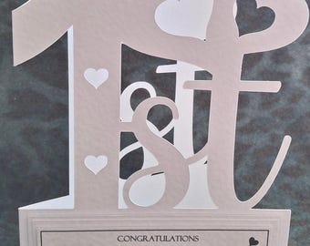 Handmade Personalised 1st Wedding Anniversary card, (Paper Anniversary) Whitework Papercut 1st