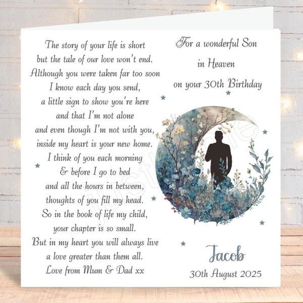 Handmade personalised Birthday In Heaven Card, Story of your life, Male