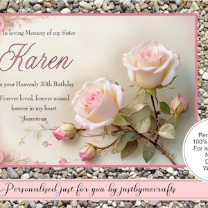 Waterproof Heavenly Birthday Memorial Grave Marker card, Roses forever loved