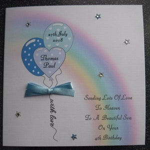 Handmade personalised Birthday In Heaven, Rainbow balloons