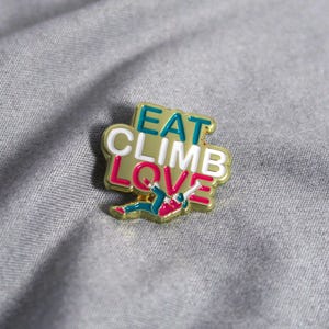 Eat Climb Love Enamel Pin – Unique Gift for Climbers – Rock Climbing Pin – Bouldering Pin