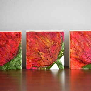 Flora - Original Encaustic Mixed Media Painting Triptych Wall Art