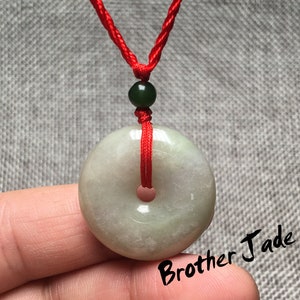 Green Jade Donut Pendant Necklace - lucky loop donut pendant -  Jade ICE Burma Jadeite Flat Roundness Bead - gift - 10.2g - N470