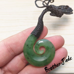 Russia Nephrite Natural - green jade - jade Koru Pendant - Maori  - Gift - From Russia - 9.5g -N144