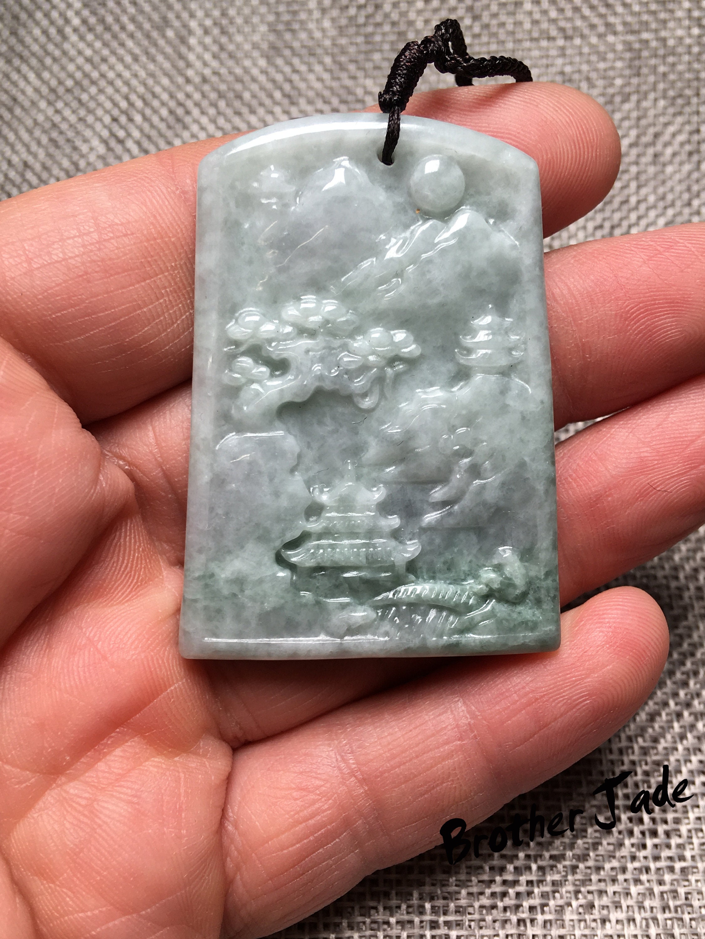 天然翡翠風景ペンダント翡翠ギフト山水彫刻 - ペンダント - 31.3g