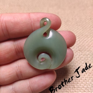 Canadian Nephrite Natural - green jade - jade Koru Pendant - Maori  - Gift - From Canadian - 8.2g -N136