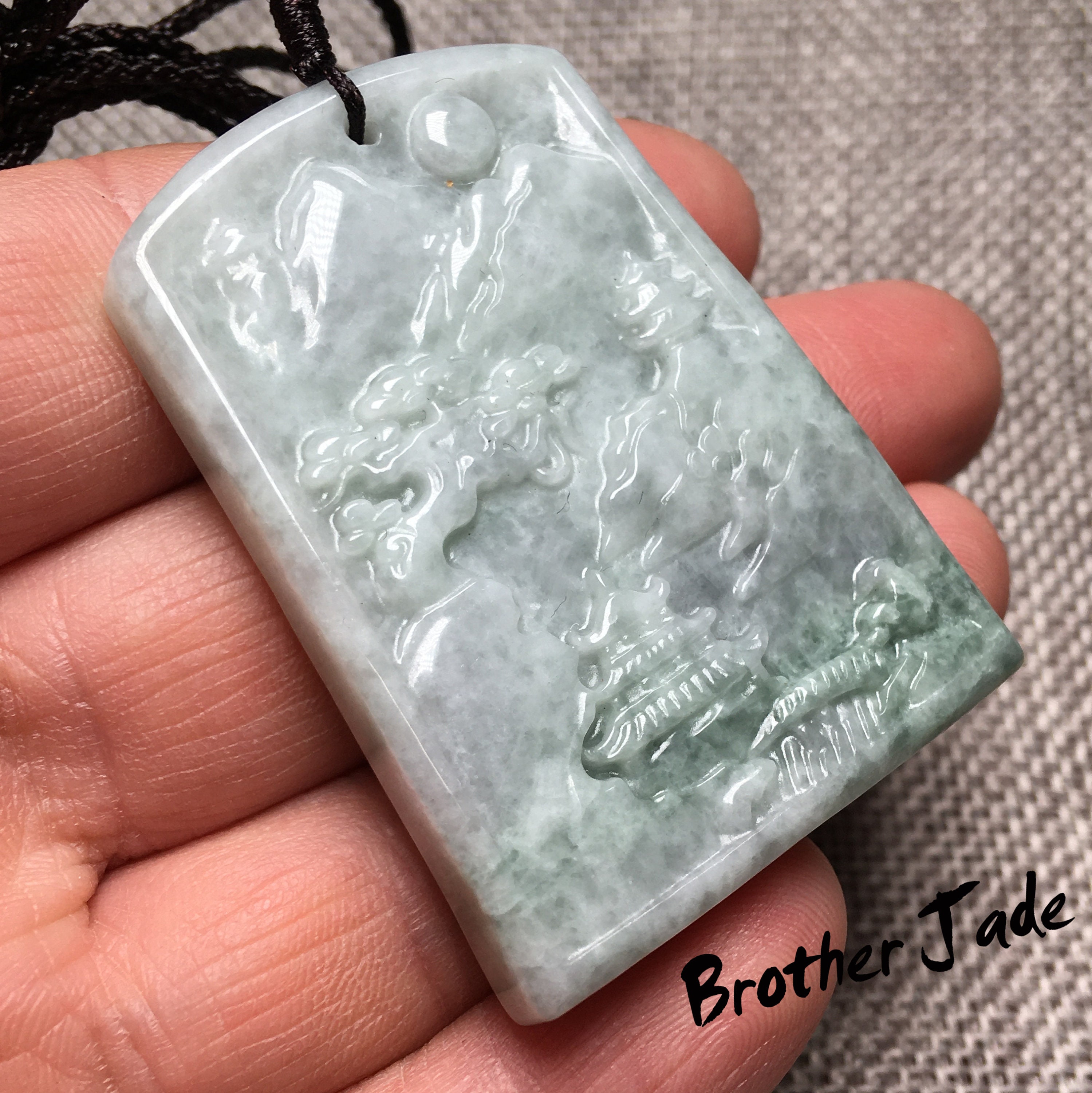 天然翡翠風景ペンダント翡翠ギフト山水彫刻 - ペンダント - 31.3g