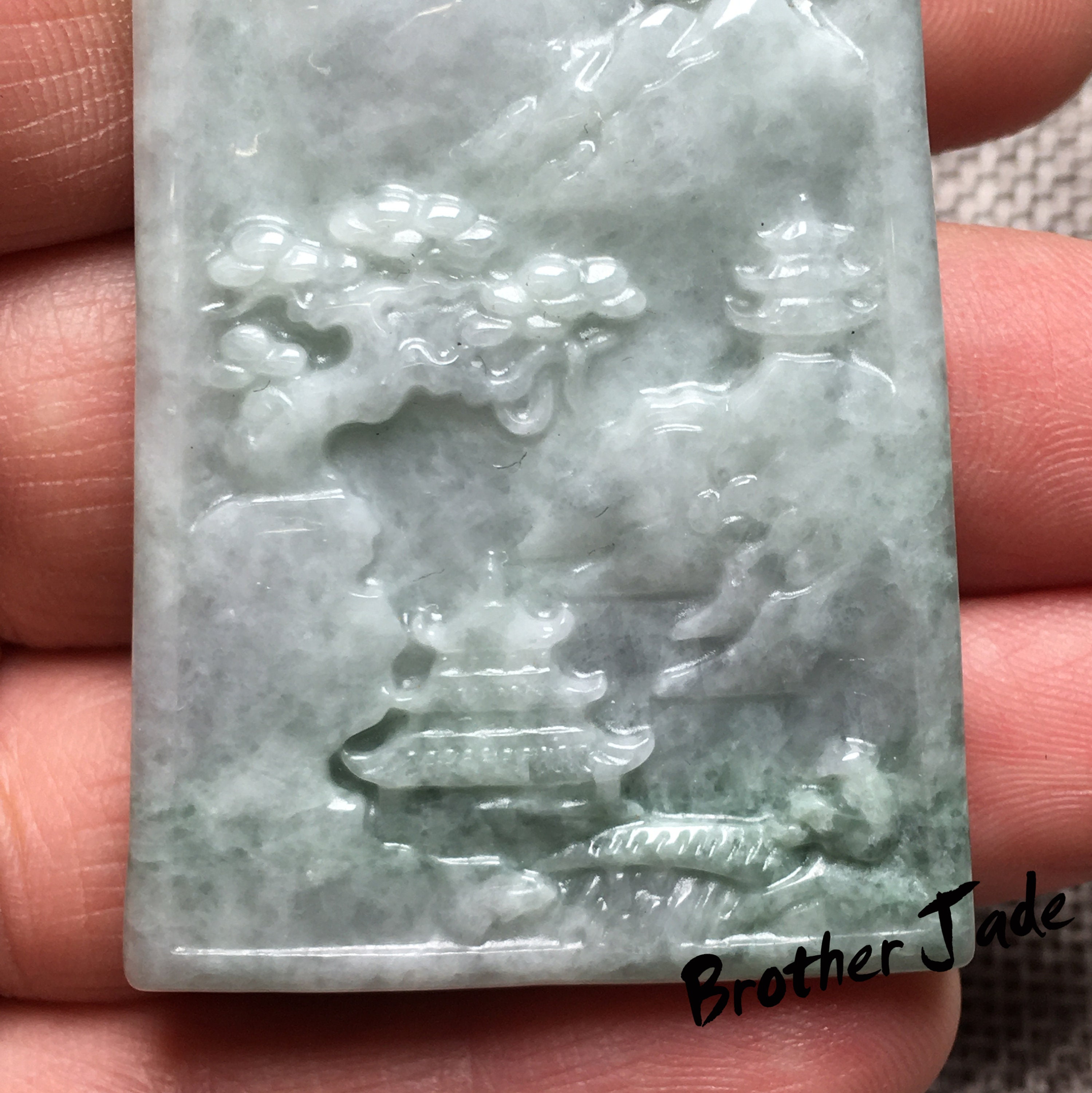 天然翡翠風景ペンダント翡翠ギフト山水彫刻 - ペンダント - 31.3g