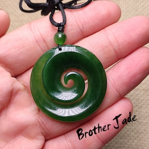 Russia Nephrite Natural Green Jade  Pendant - Large Maori Infinity Twist - Authentic Jade  - 10.8g -N265
