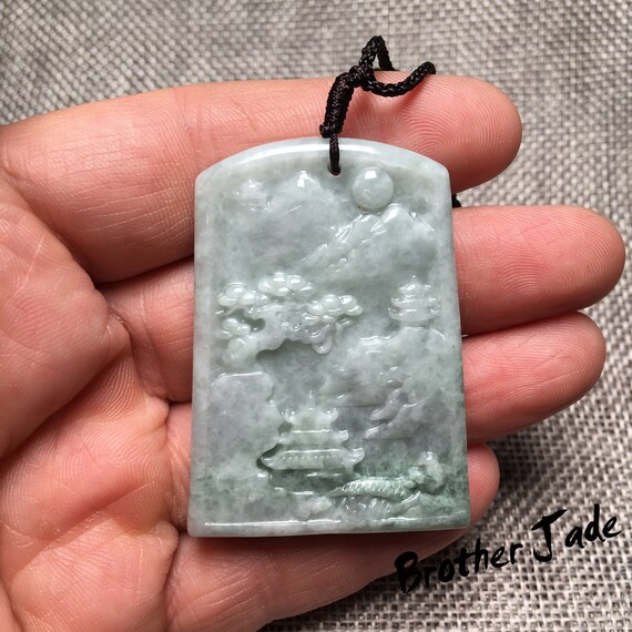 新品　翡翠 彫刻風景 ペンダント 天然翡翠風景ペンダント翡翠ギフト山水彫刻 - ペンダント - 31.3g