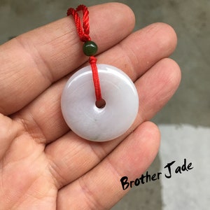 Green Jade Donut Pendant Necklace - lucky loop donut pendant -  Jade ICE Burma Jadeite Flat Roundness Bead - gift - 9.2g - N462