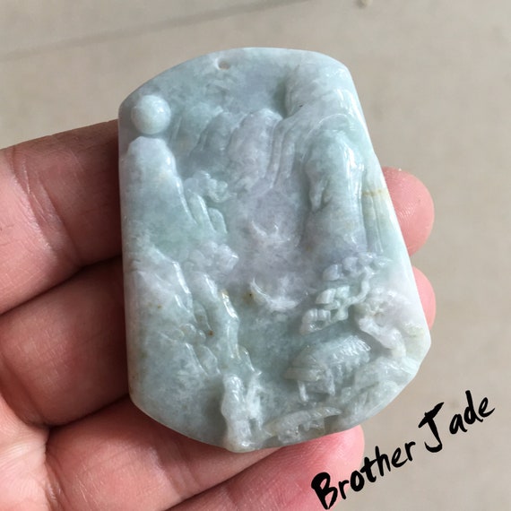 天然翡翠風景ペンダント翡翠ギフト山水彫刻 - ペンダント - 31.97g