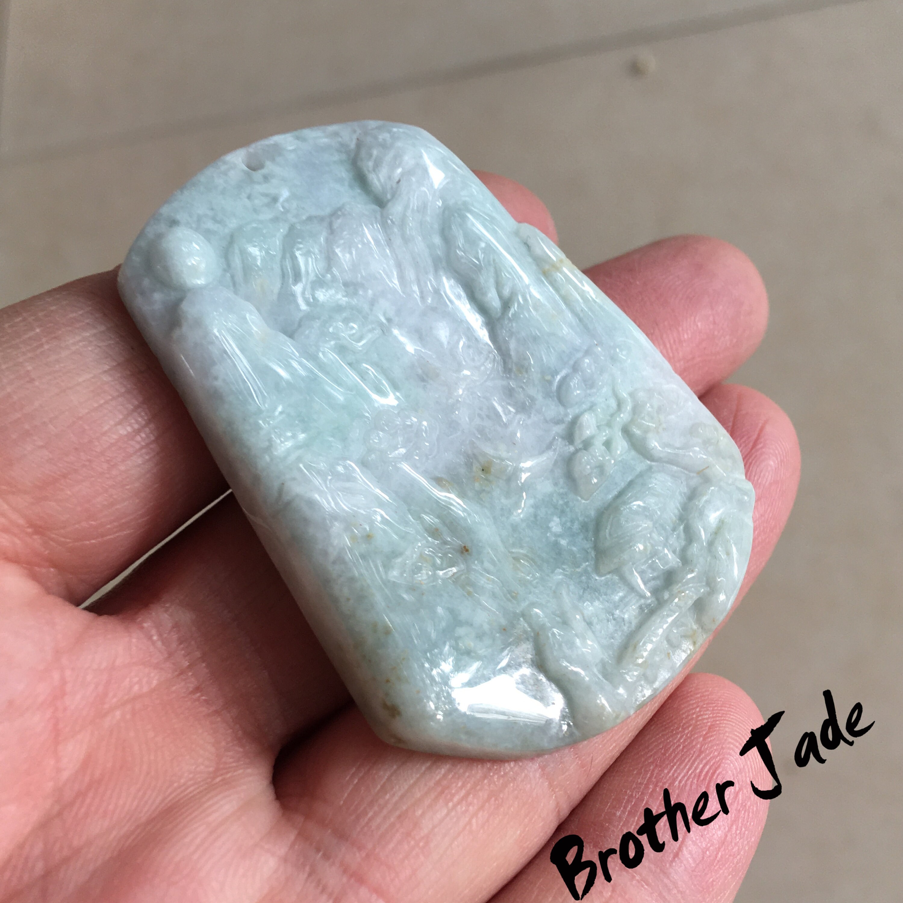 天然翡翠風景ペンダント翡翠ギフト山水彫刻 - ペンダント - 31.97g