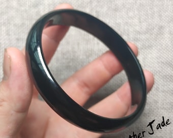 66.7mm - Russia black  jade - Nephrite Natural - black jade bracelet - bangles -40.2g - N186