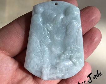 天然翡翠半透明風景ペンダント翡翠ギフト三水彫刻 - ペンダント