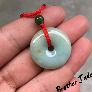 Green Jade Donut Pendant Necklace - lucky loop donut pendant -  Jade ICE Burma Jadeite Flat Roundness Bead - gift - 10.1g - N530