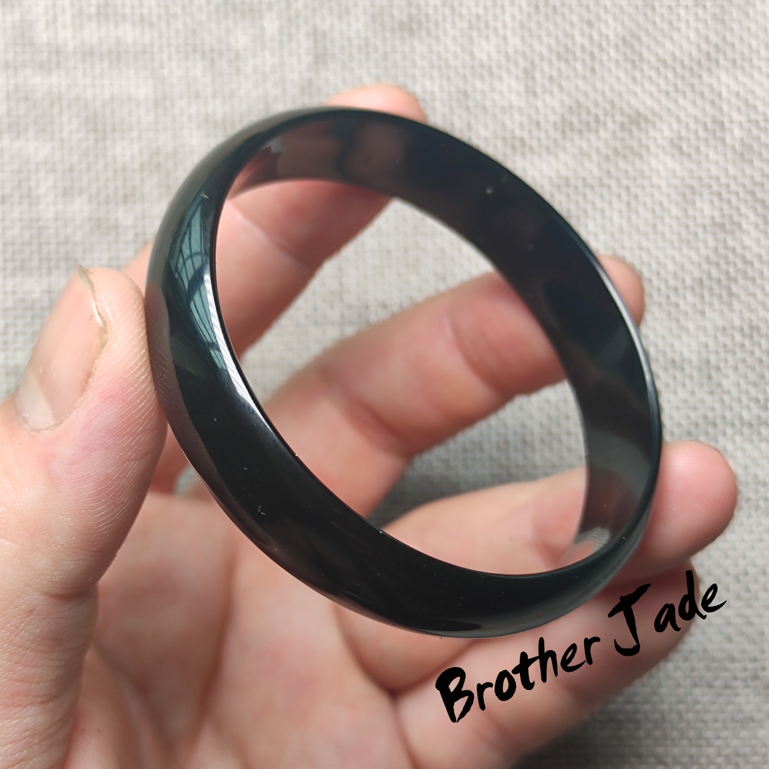 52.6mm - Russia black  jade - Nephrite Natural - black jade bracelet - bangles -22.2g - N188
