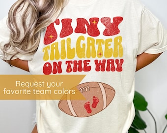 Football Themed Pregnancy Announcement Shirt Tiny Tailgater On the Way Maternity Tshirt Football Baby Reveal Team Colors Crewneck Sweatshirt
