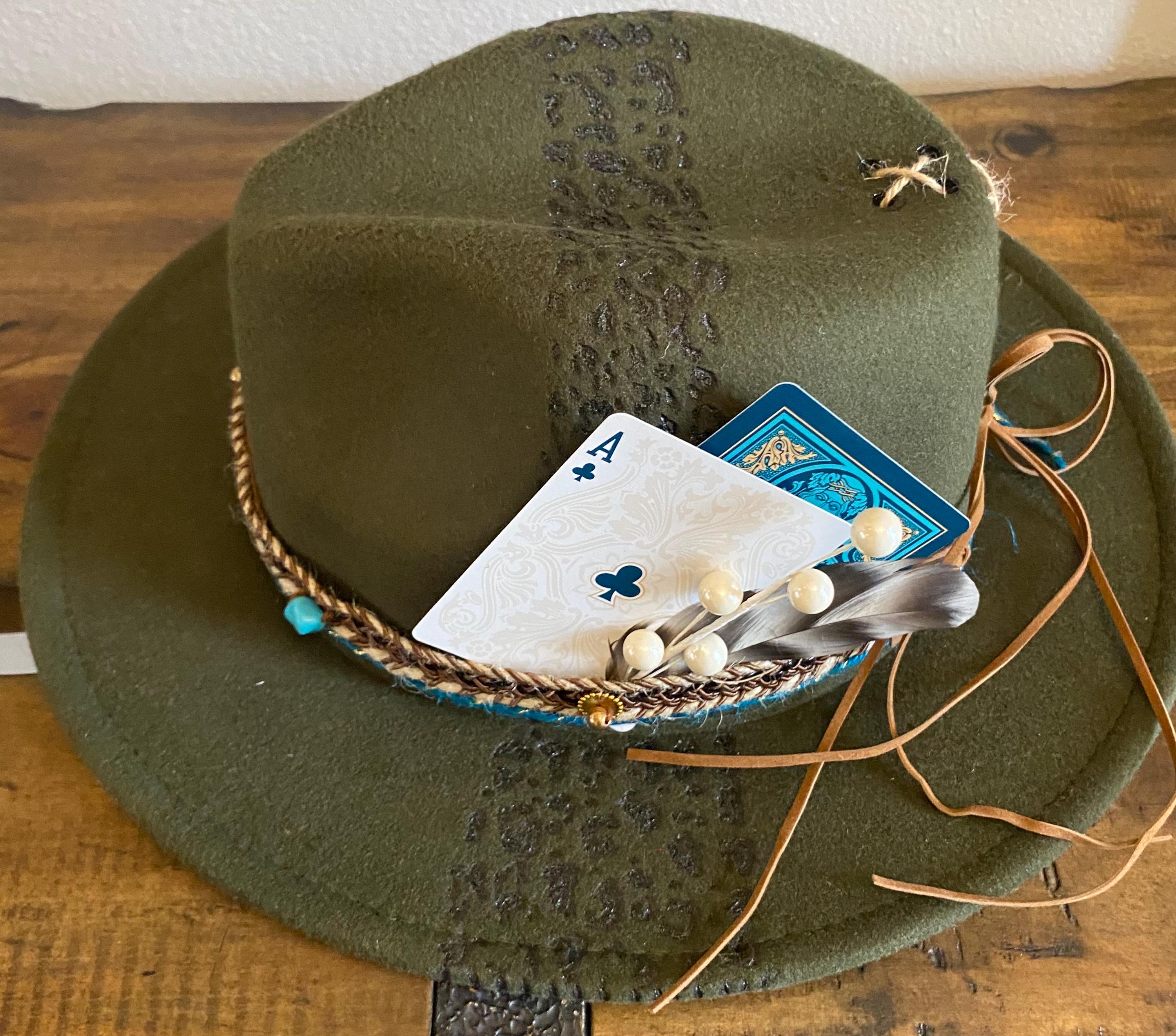 Rag & Bone Olive Green Wool Fedora Hat‎ Wide Brim Felt Hat Boho Western Oceanus Firm Wool Firm Felt Wide Brim Fedora by Stetson  main image 3