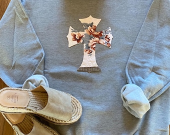 Cross Sweatshirt, Easter Sweatshirt, patchwork, Cross shirt, Quilt Patch, Barn quilt, Country, Inspirational