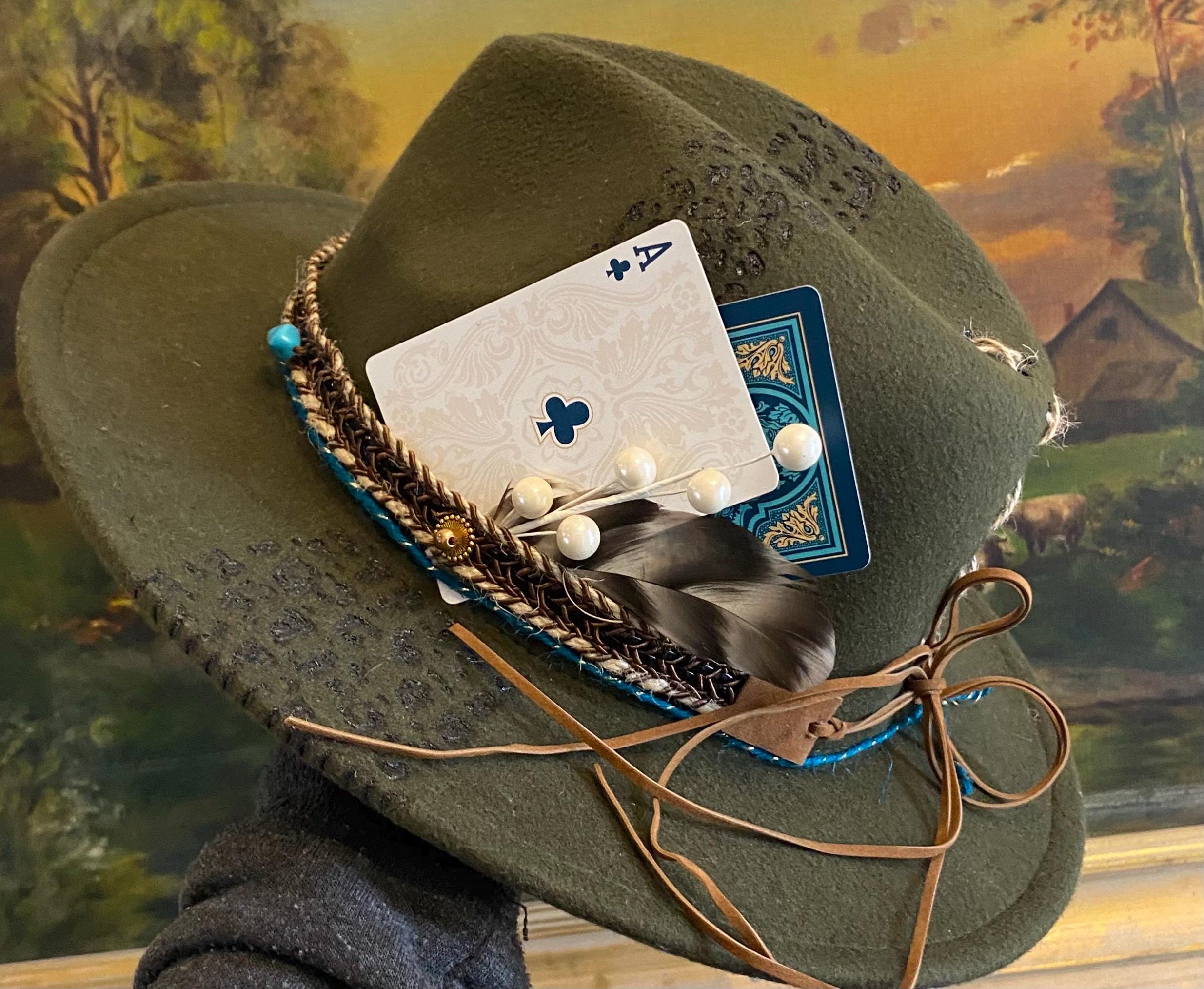 Handcrafted Olive Green Western Hat - Playing Cards  display picture 1