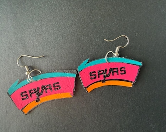 Handmade Leather Spurs Earrings: Neon Pink, Orange, Teal with Silver hooks