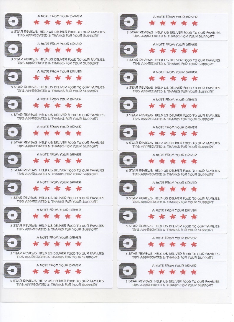 UBER Eats Driver Review Stickers 100 Stickers