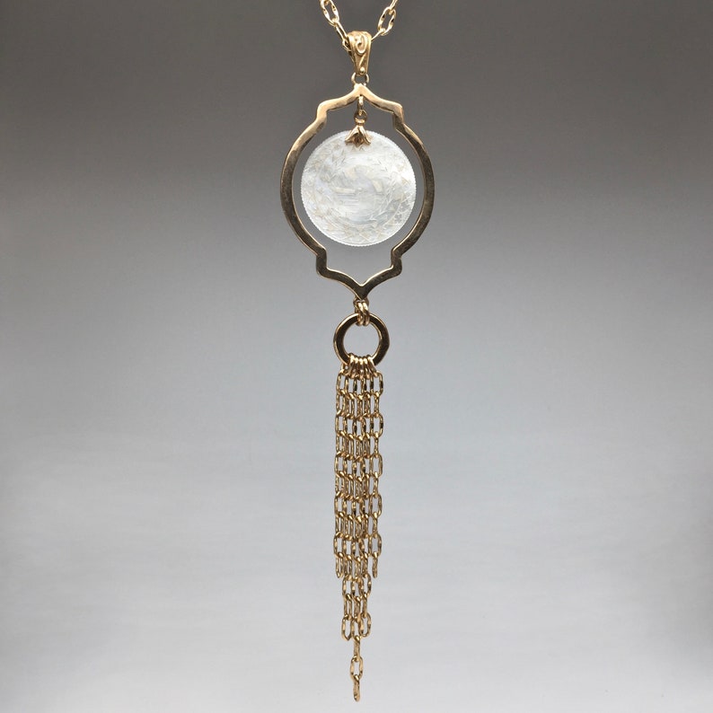 14K Gold Plated  Pearl Zircon Tassels Pendant Necklace