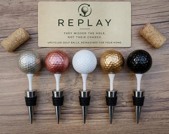 Upcycled Golf Ball Wine Stopper – Reclaimed Bar Decor for Golf Lovers