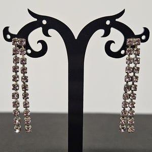 Sparkly Soft Pink Rhinestone Dangle Stud Tassel Earrings