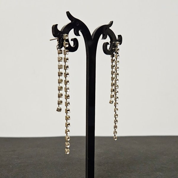 Sparkly Vintage Long Dangle Rhinestone Earrings