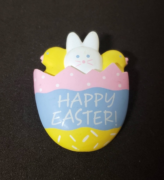 Signed Hallmark Plastic Happy Easter Brooch - image 1