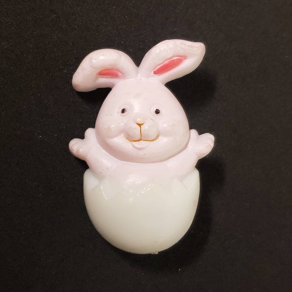 Vintage Plastic Pink Easter Bunny Rabbit Sitting in White Egg Brooch