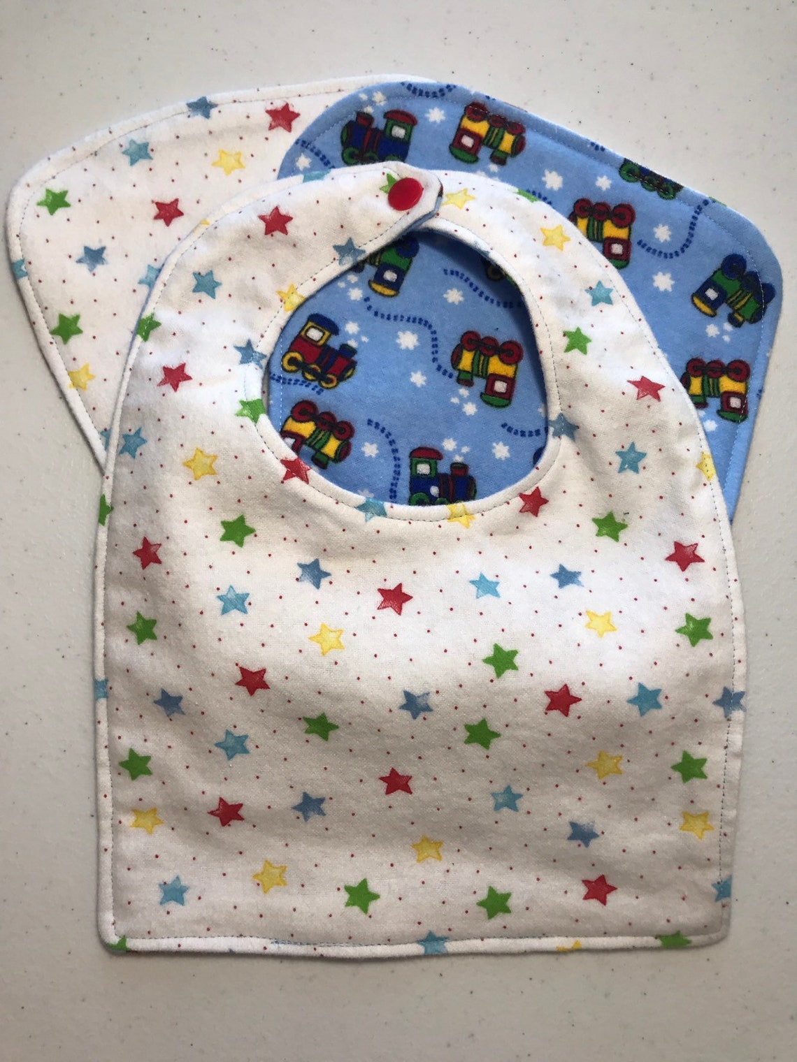Burp cloth and bib set / baby bib / burp cloth / trains / Etsy