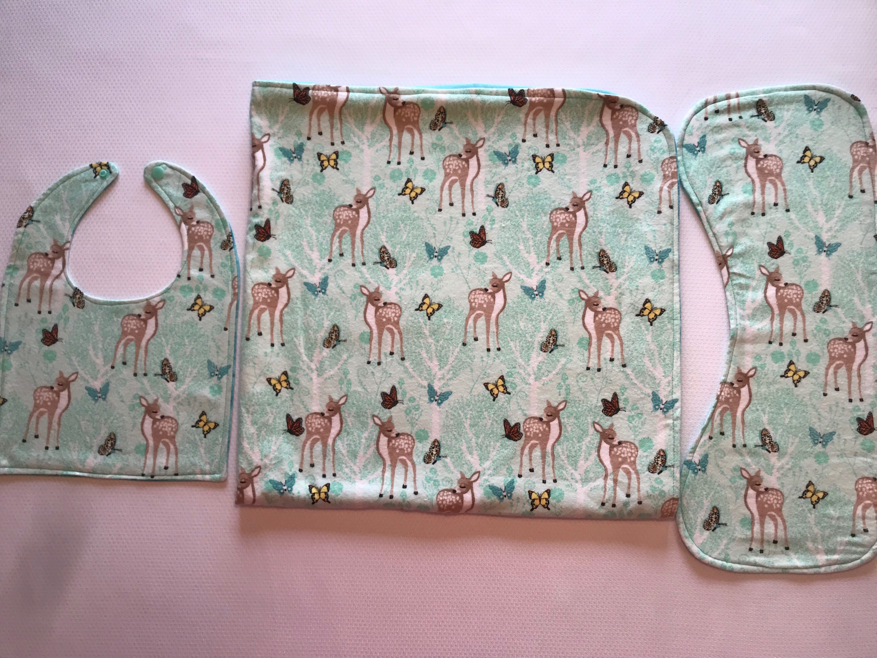 Receiving blanket burp cloth and bib set / deer / Bambi / Etsy