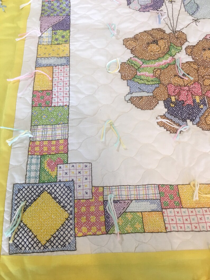 Three Bears Quilt Baby Blanket Handmade Cross Stitch Etsy