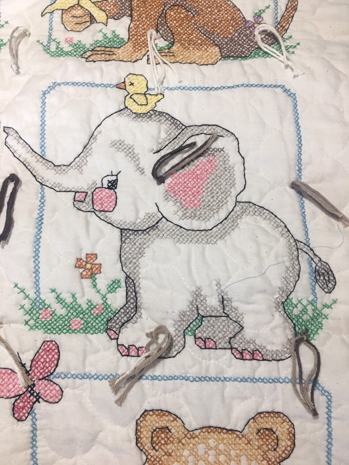Cross Stitch Quilt / Baby Blanket / Lap Quilt / Elephant / Etsy