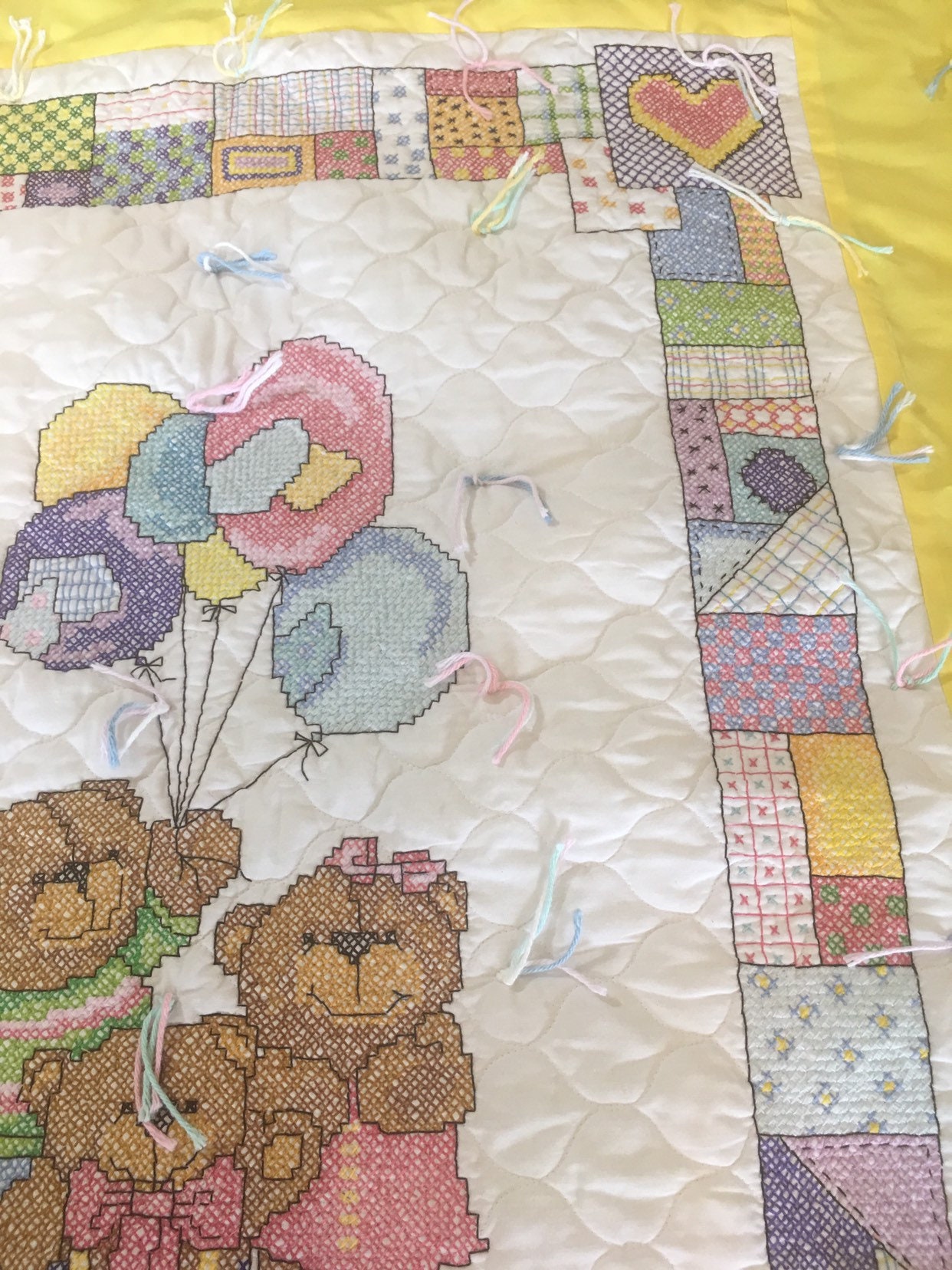 Three Bears Quilt Baby Blanket Handmade Cross Stitch Etsy