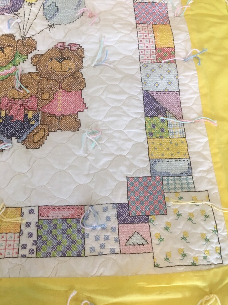 Three Bears Quilt Baby Blanket Handmade Cross Stitch Etsy